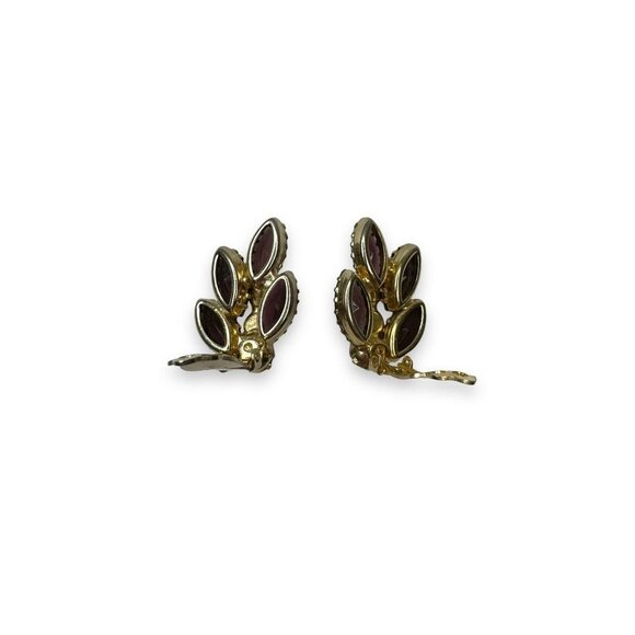 Vintage Style Gold Tone Purple AB Crystal Clip-On Earrings - Picture 3 of 5